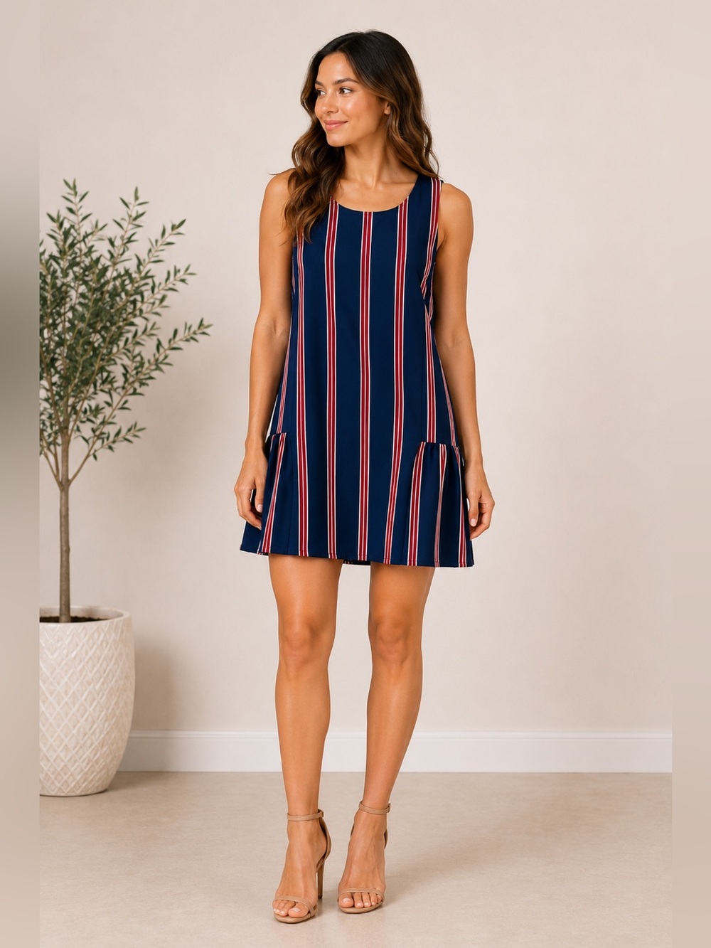 Halogen Navy Stripe Sleeveless Shift Dress XS